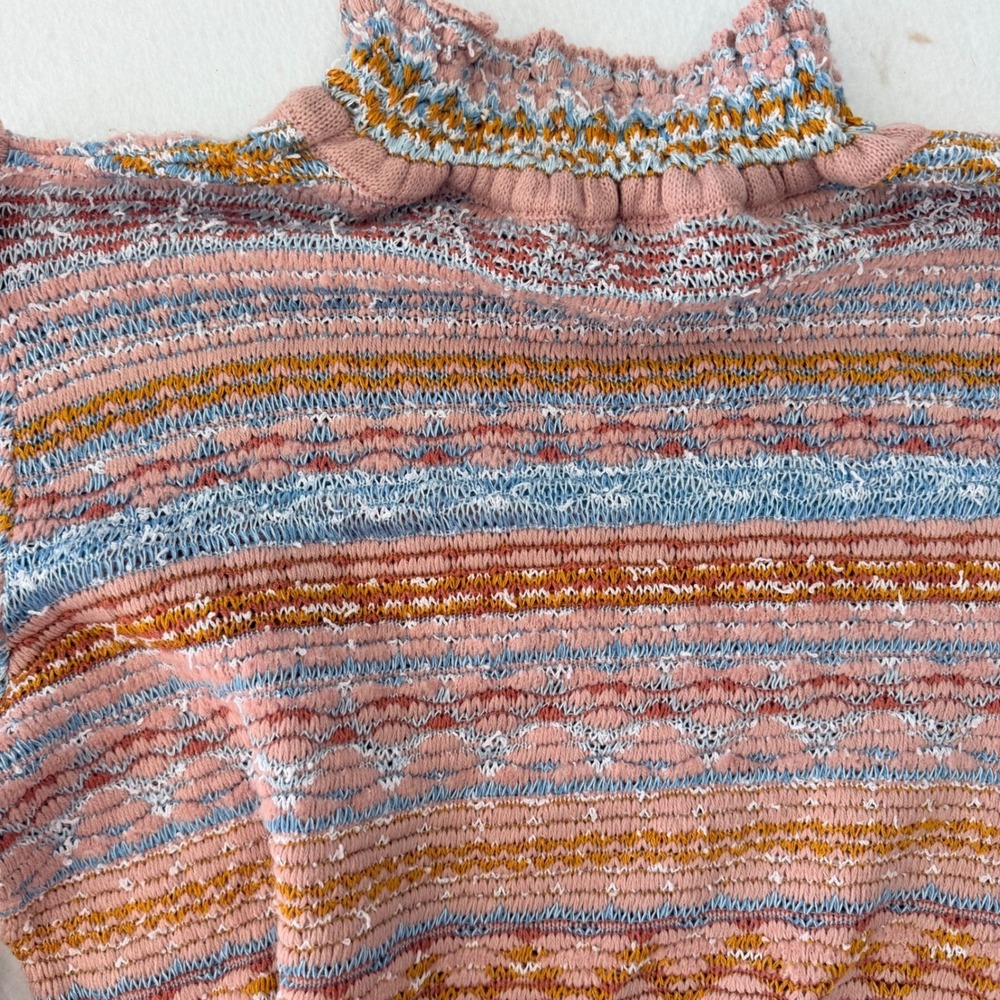 Anthropologie Cecilia Prado Pink Striped Metallic Knit Puff Sleeve Sweater XL - Picture 8 of 9
